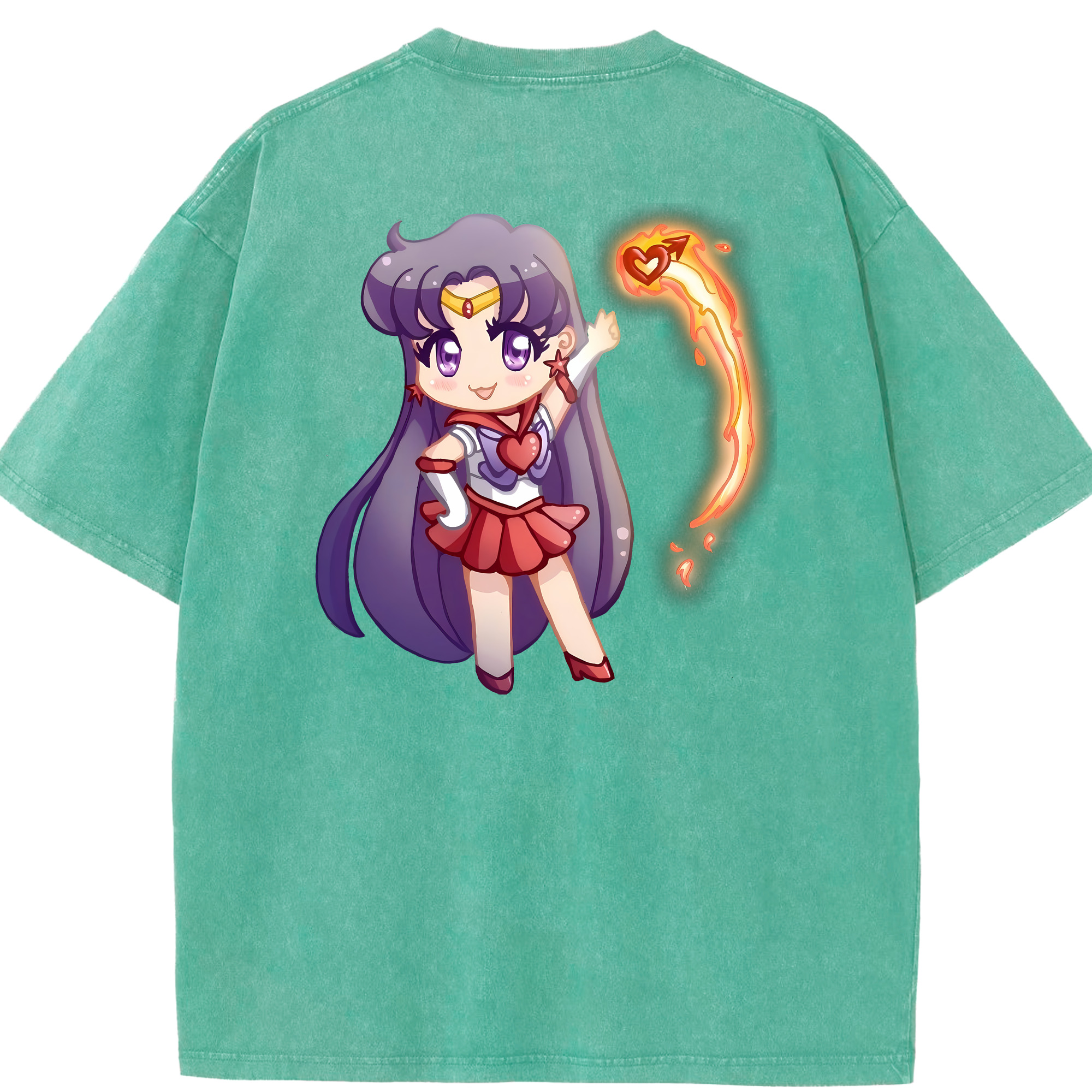 （画像用） 美少女戦士セーラームーン 火野レイ ひの レイ Sailor Moon Hino Rei （セーラーマーズ,Sailor Mars） 綿100% ヴィンテージ風 半袖Tシャツ（背面プリント）